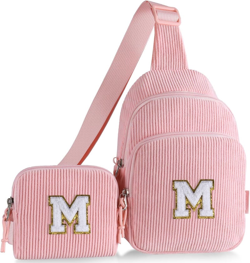 Gomens Birthday Gifts for 4 5 6 7 8 9 10 11 12 13 Year Old Girls, Cute Initial Crossbody Sling Bag Fanny Pack Belt Purse for Daughter Sister Teen Grandkids Personalized Gifts Pink M - Image 1